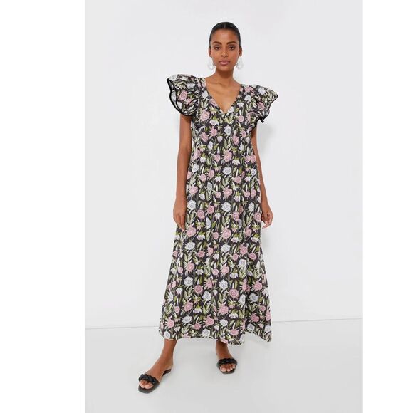 Saylor Anthropologie Floral Darya Maxi Dress Printed Cotton Lace Ruffle S 282078 - Picture 1 of 9